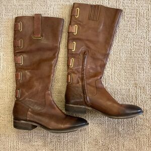 🤎👢 Arturo Chiang Women Brown Leather Tall Riding 1” Heeled Boots – Size 7 EUC